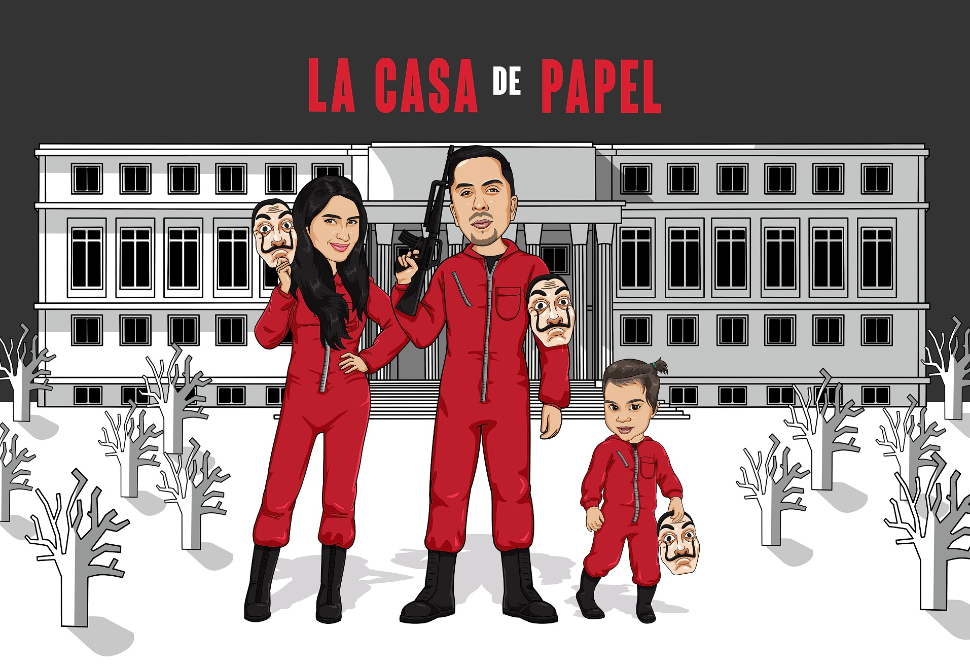 Money Heist cartoon family la casa