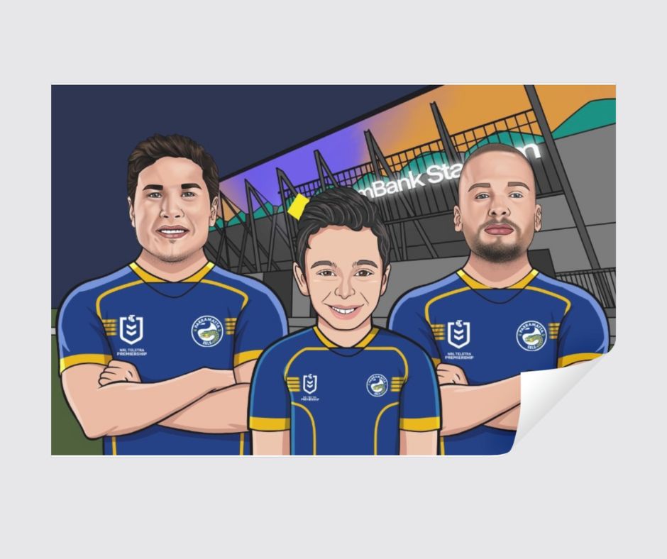 Parramatta eels players with a young fan at commbank stadium