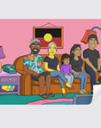 Family sitting on the couch with Aboriginal flag in the frame