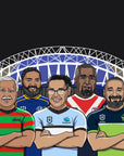 five work friends in their NRL team jersey for their mancave