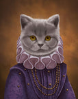 Grey cat in a queens outfit