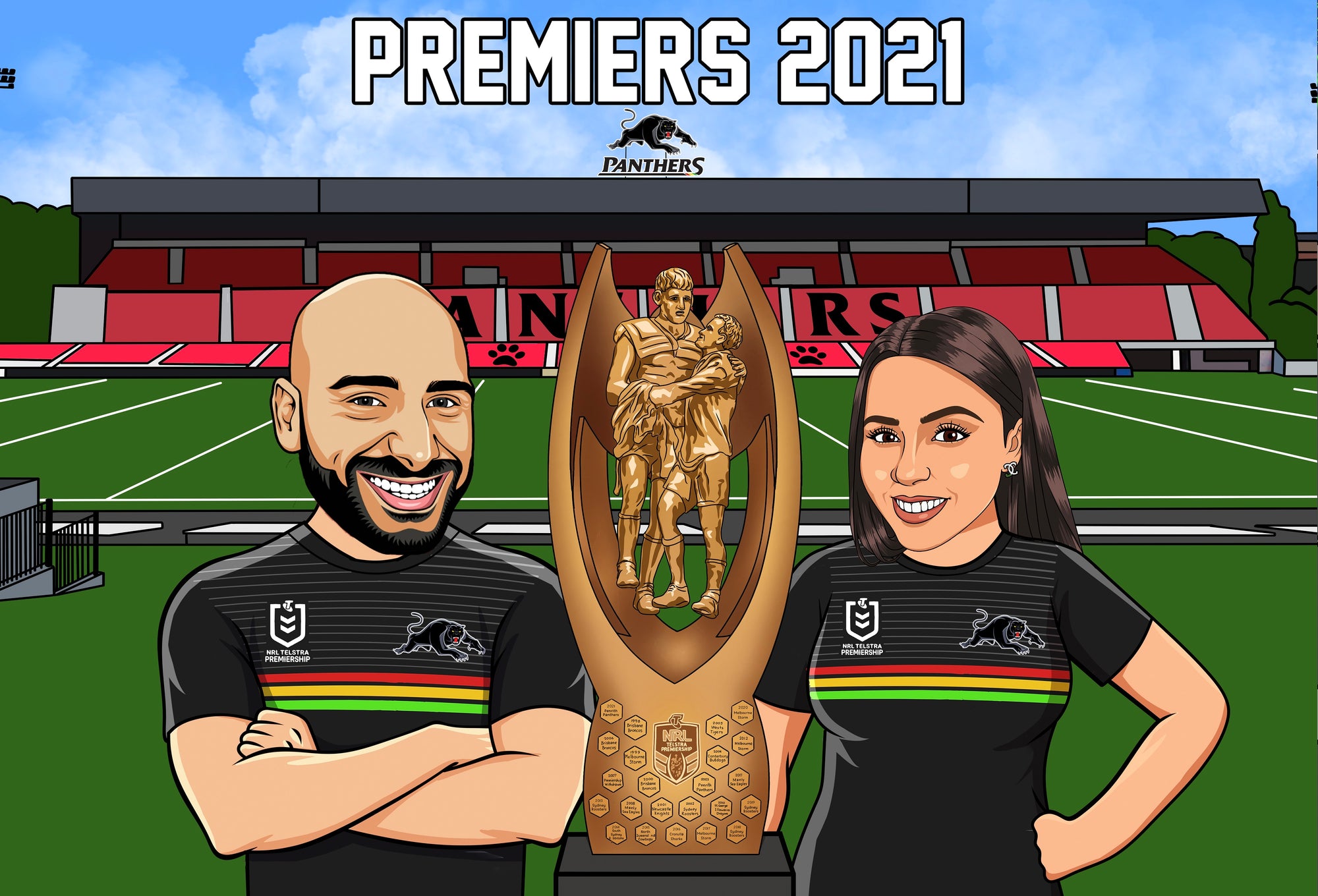 Couple with premiership NRL trophy