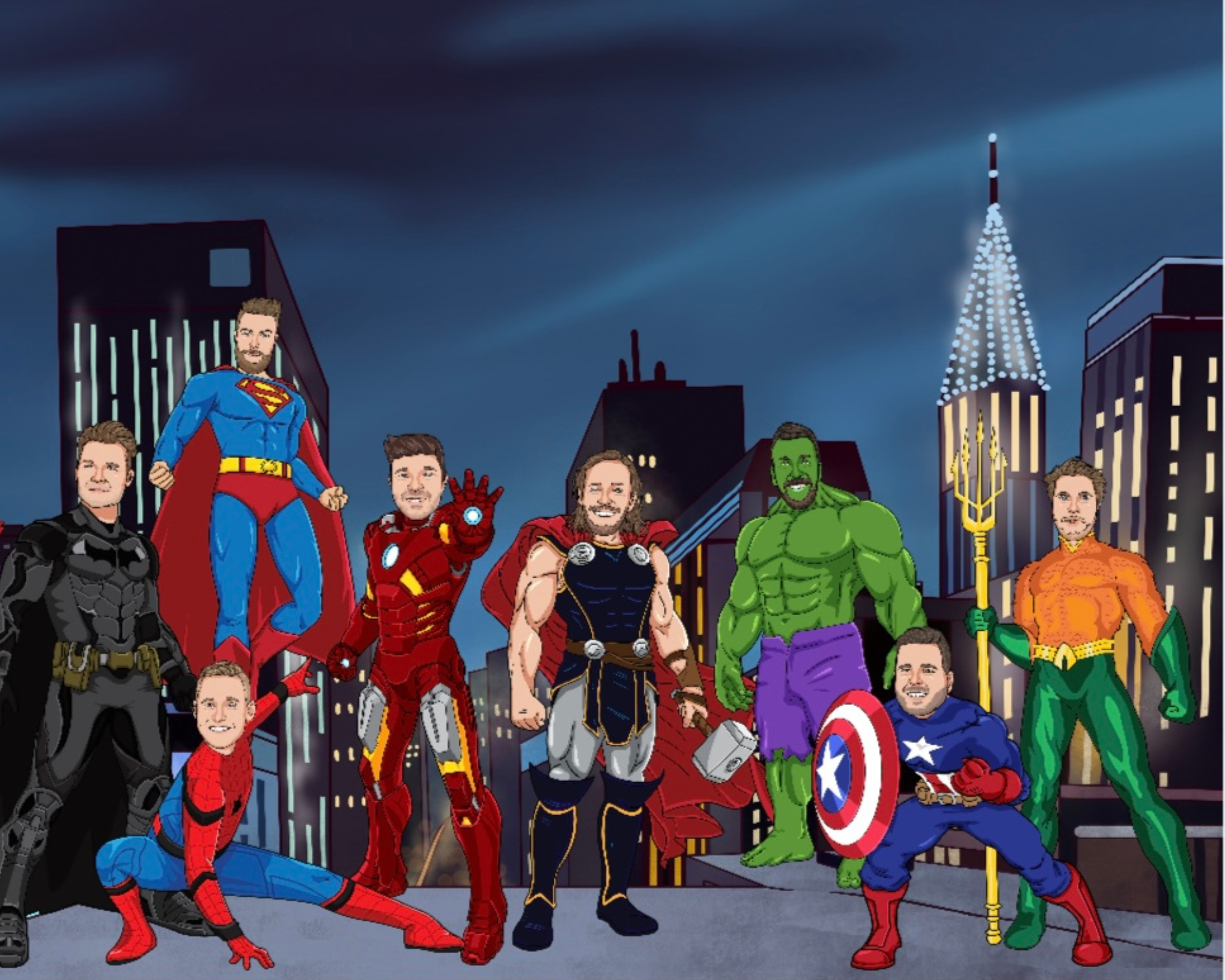 Group of friends superhero cartoon art